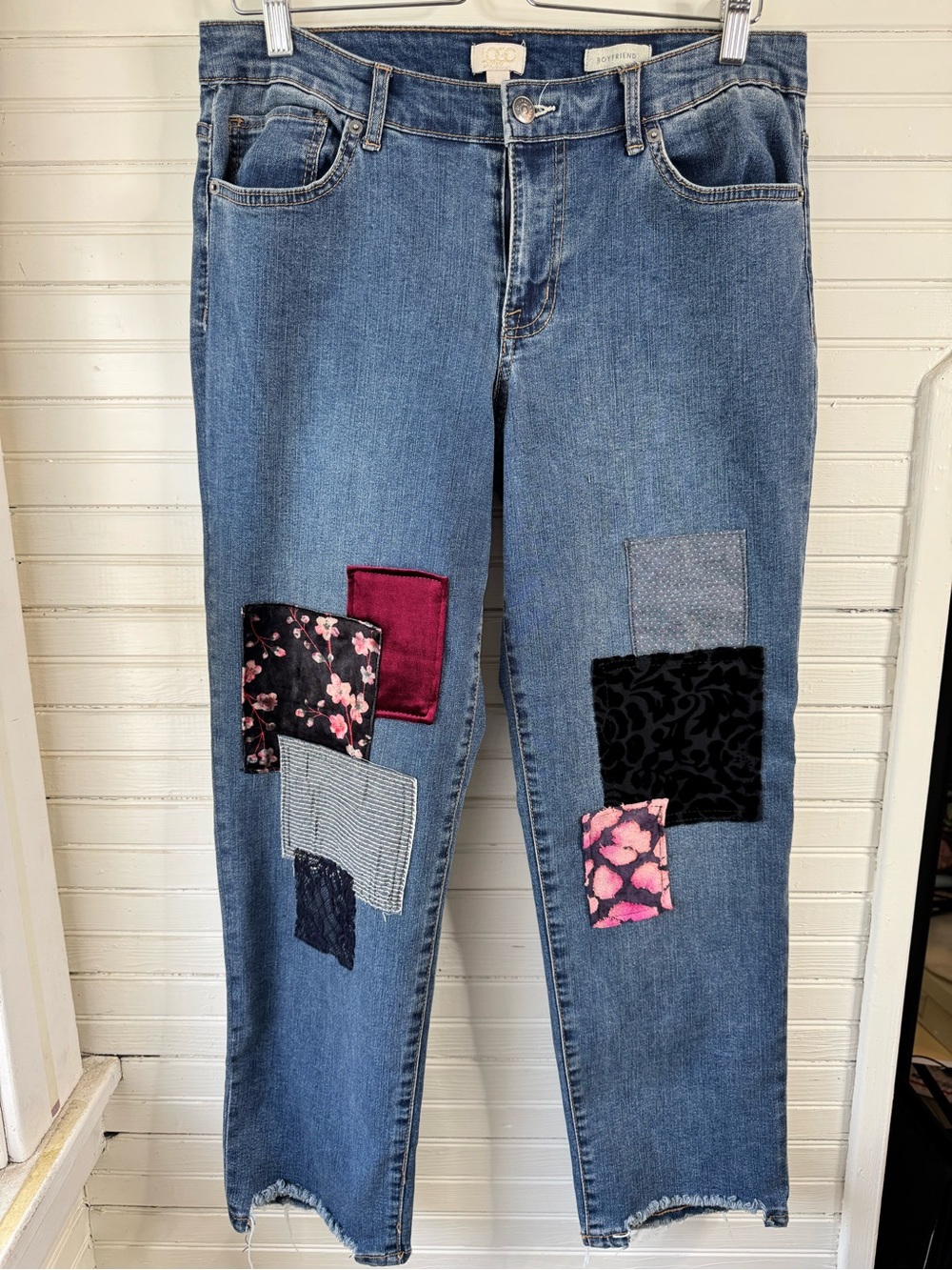 LOGO Lavish by Lori Goldstein Patchwork  Boyfriend jeans sz 10